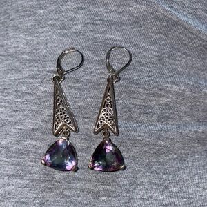 Elegant Silver and mystic topaz Drop Earrings .925